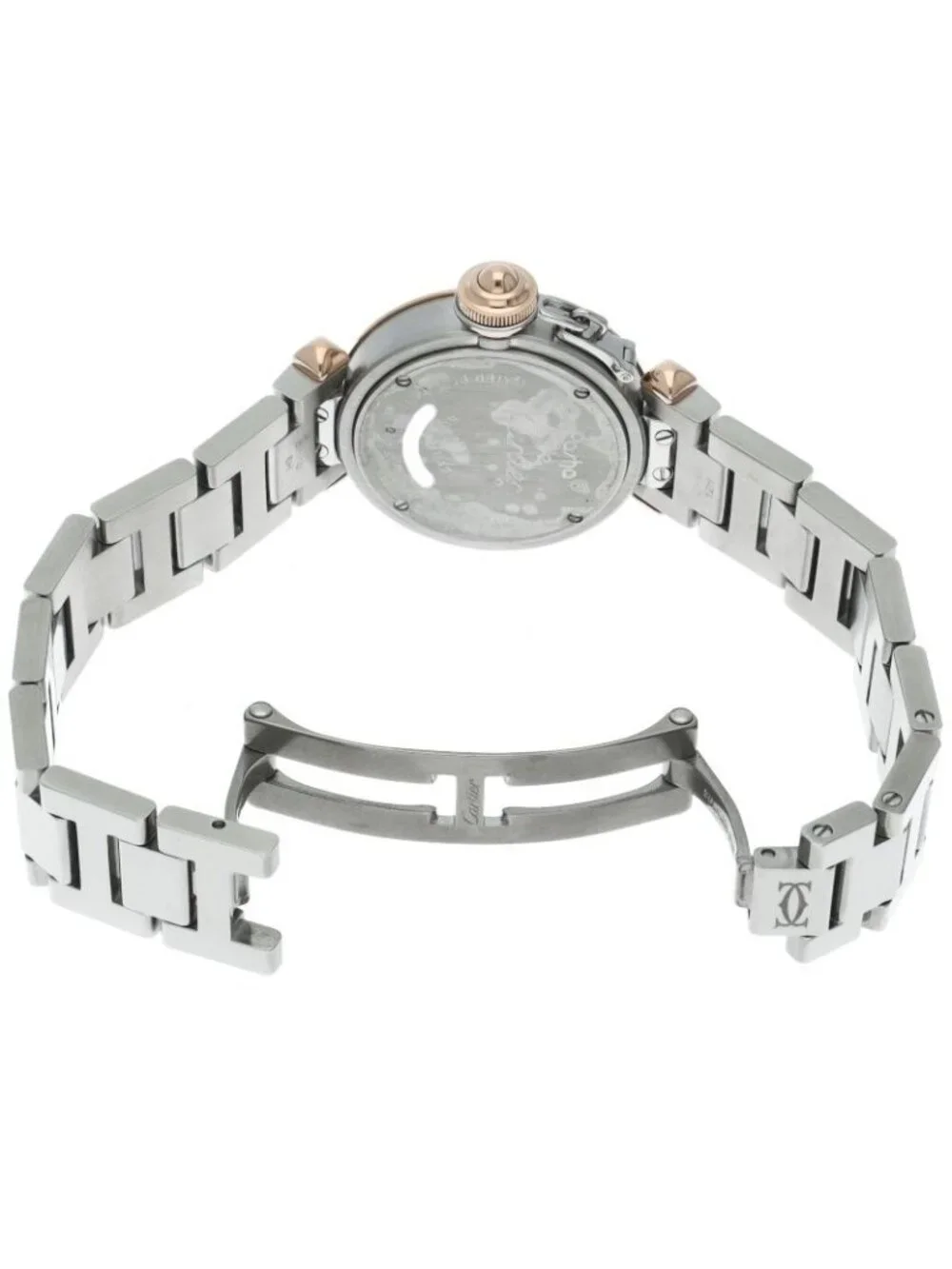 Cartier Miss Pasha Watch Diamond Bezel 18k Pink Gold SS Silver
